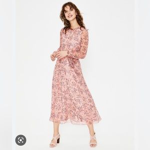 Pastel Pink Floral Silk Kyra Midi Dress NWT
